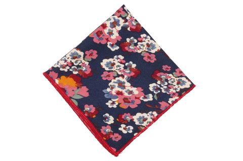 White Blue Floral Cotton Pocket Square