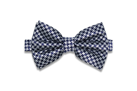 Dark Navy White Silk Bow Tie (pre-tied)