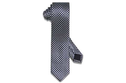 Dark Navy White Silk Skinny Tie