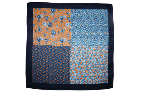 Floral Blues Silk Pocket Square