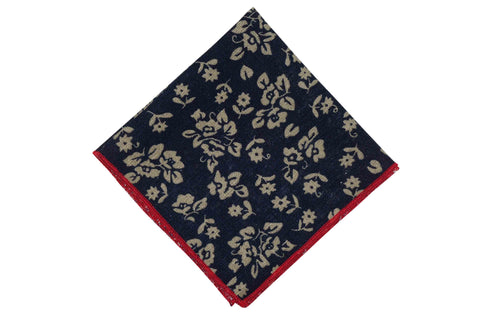 Navy Beige Floral Cotton Pocket Square