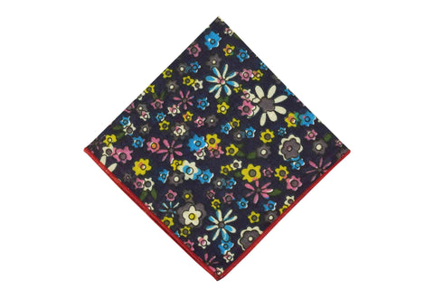 Navy Blossom Cotton Pocket Square