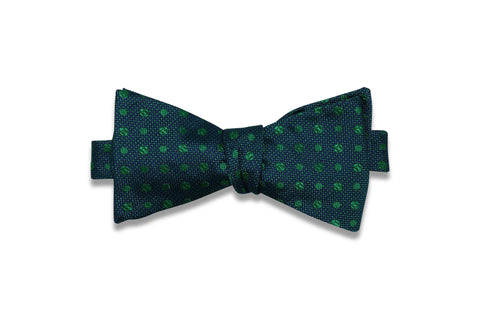 Navy Green Dots Silk Bow Tie (self-tie)