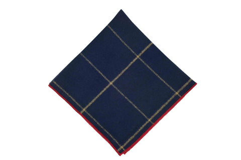 Navy Windowpane Cotton Pocket Square