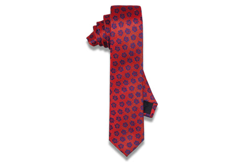 Red Blue Leaves Silk Skinny Tie