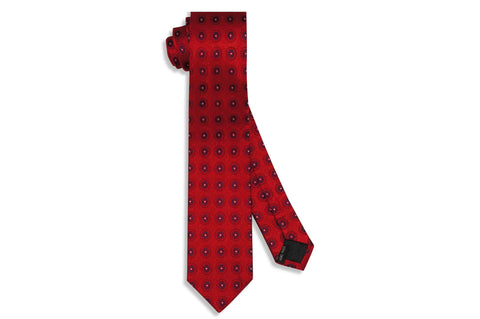 Red Medallion Flowers Silk Skinny Tie
