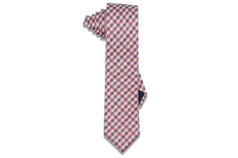 Salmon Gray Checks Silk Skinny Tie
