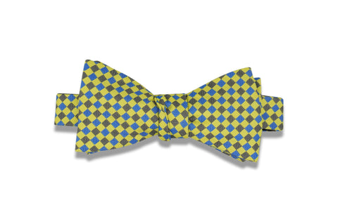 Yellow Blue Checks Silk Bow Tie (self-tie)