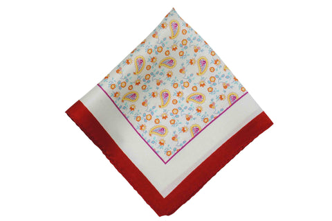 Yellow Orange Paisley Silk Pocket Square