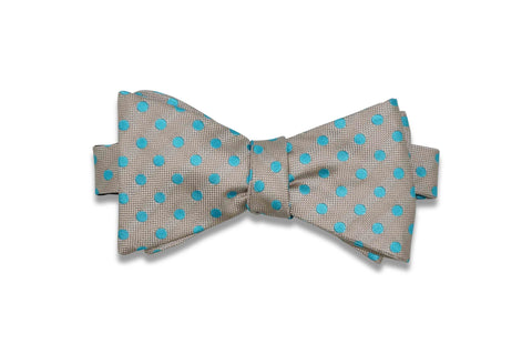 Champagne Turquoise Dots Silk Bow Tie (self-tie)