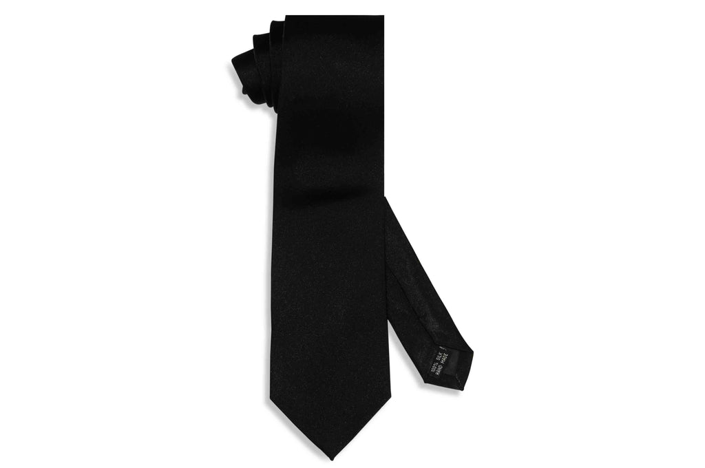 Solid Black Satin Silk Tie