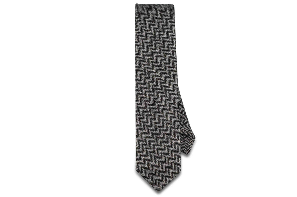 Black White Herringbone Wool Skinny Tie