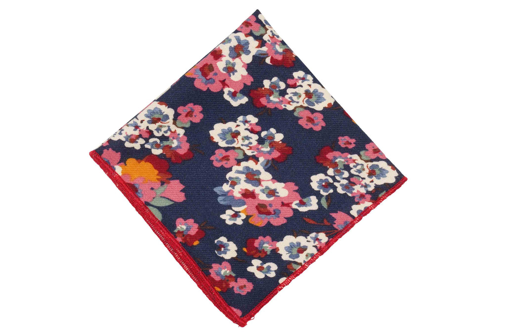 Blue Splattered Flowers Cotton Pocket Square