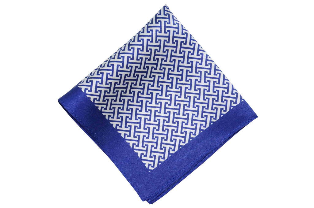 Blue White Mazed Silk Pocket Square