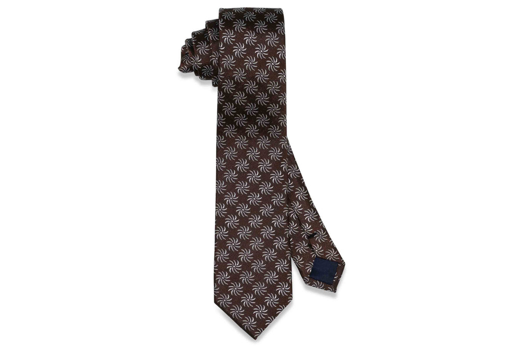 Brown Fan Flowers Silk Skinny Tie