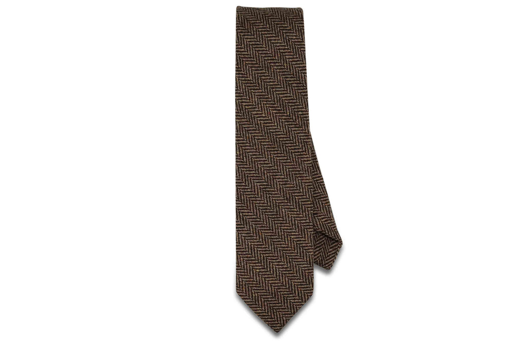 Brown Herringbone Wool Skinny Tie