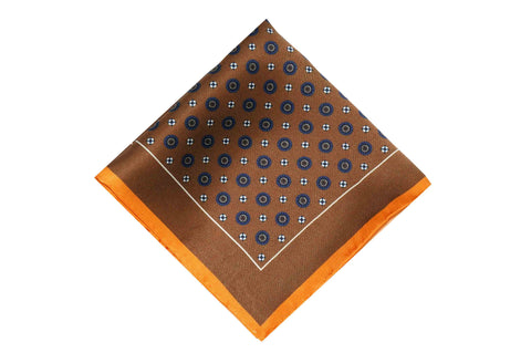 Brown Orange Medallions Silk Pocket Square