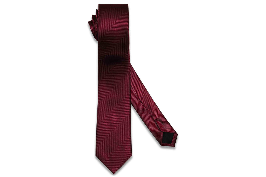Burgundy Herringbone Silk Skinny Tie
