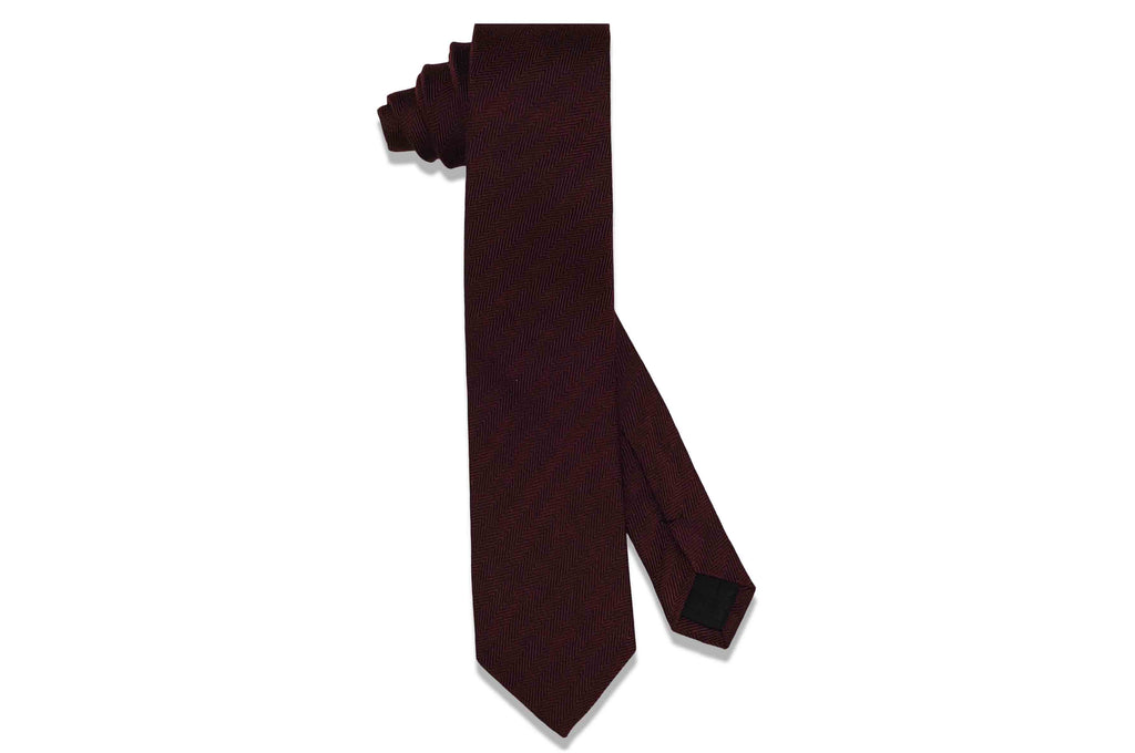 Herringbone Burgundy Wool Skinny Tie
