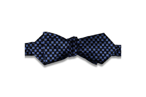 Checker Blue Silk Bow Tie (Self-Tie)