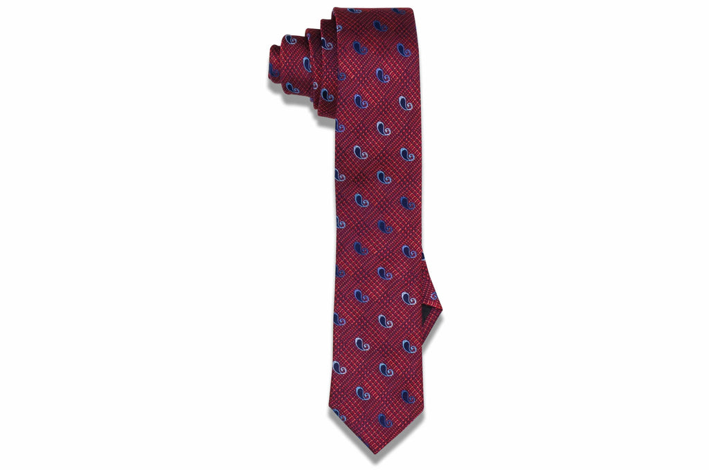 Crayon Paisley Red Silk Skinny Tie