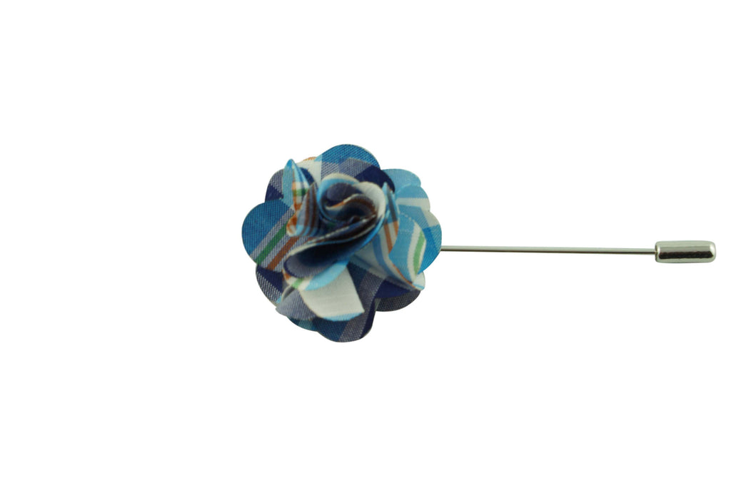 Double Blue Plaid Lapel Flower