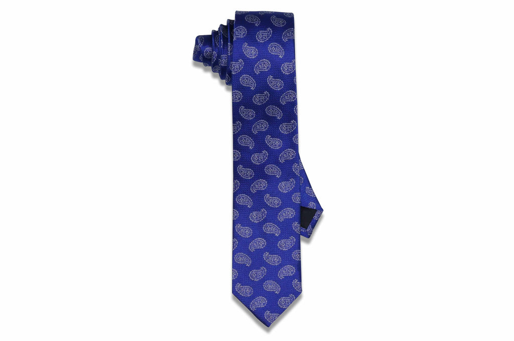 Faded Paisley Blue Silk Skinny Tie
