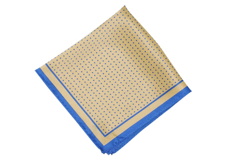 Golden Blue Dots Silk Pocket Square