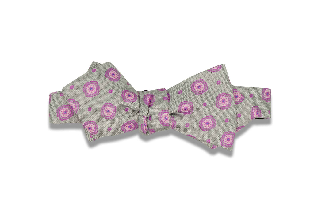 Gray Purple Flowers Silk Bow Tie (self-tie)