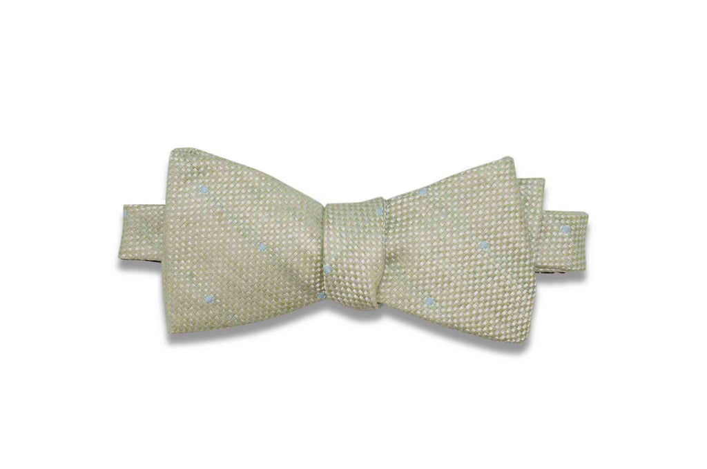 Green Dotted Linen Bow Tie (Self-Tie)
