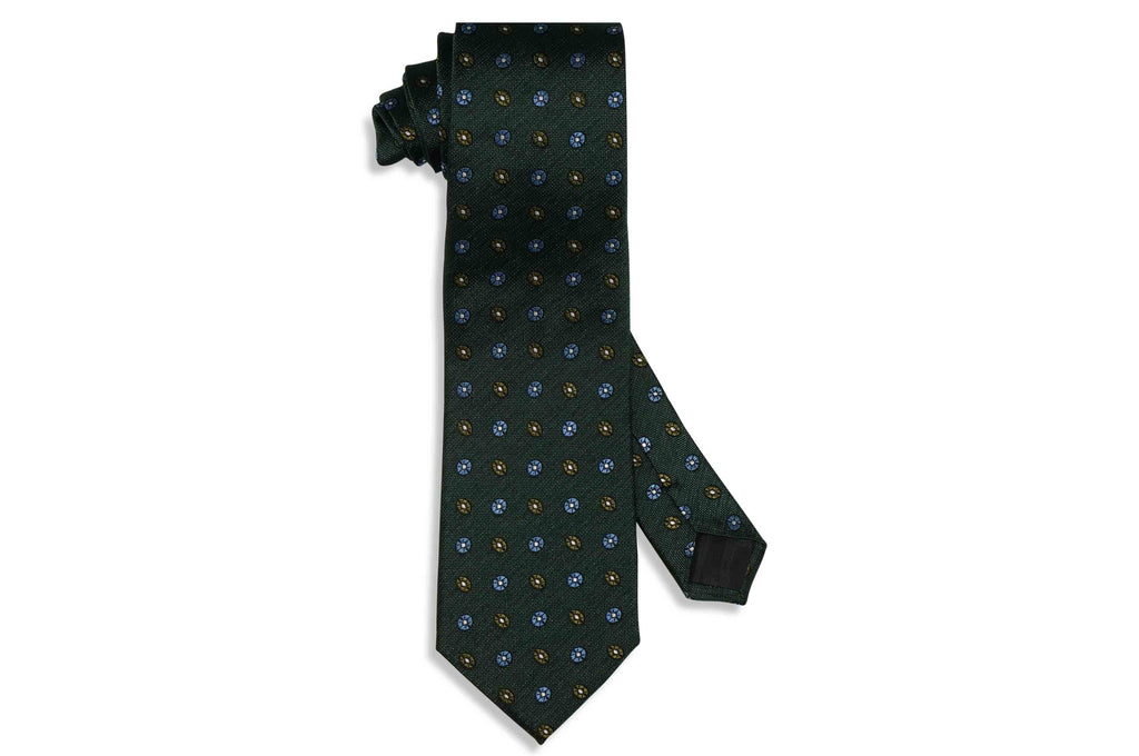 Green Oval Flowers Silk Tie