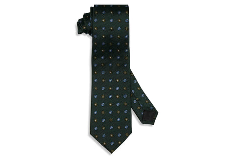 Green Oval Flowers Silk Tie