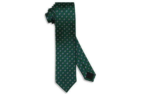 Green Squared Flowers Silk Skinny Tie