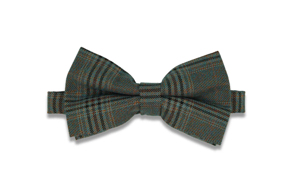 Grey Blue Plaid Cotton Bow Tie (Pre-Tied)