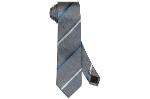 Grey Blue Stripes Silk Tie