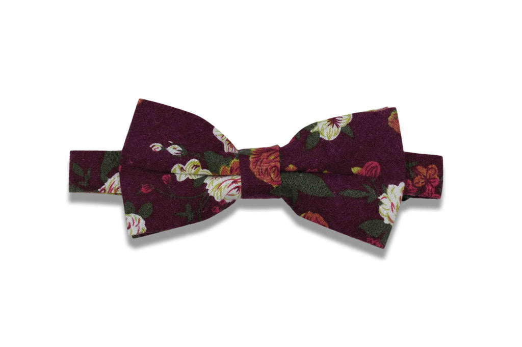 Maroon Roses Cotton Bow Tie (pre-tied)