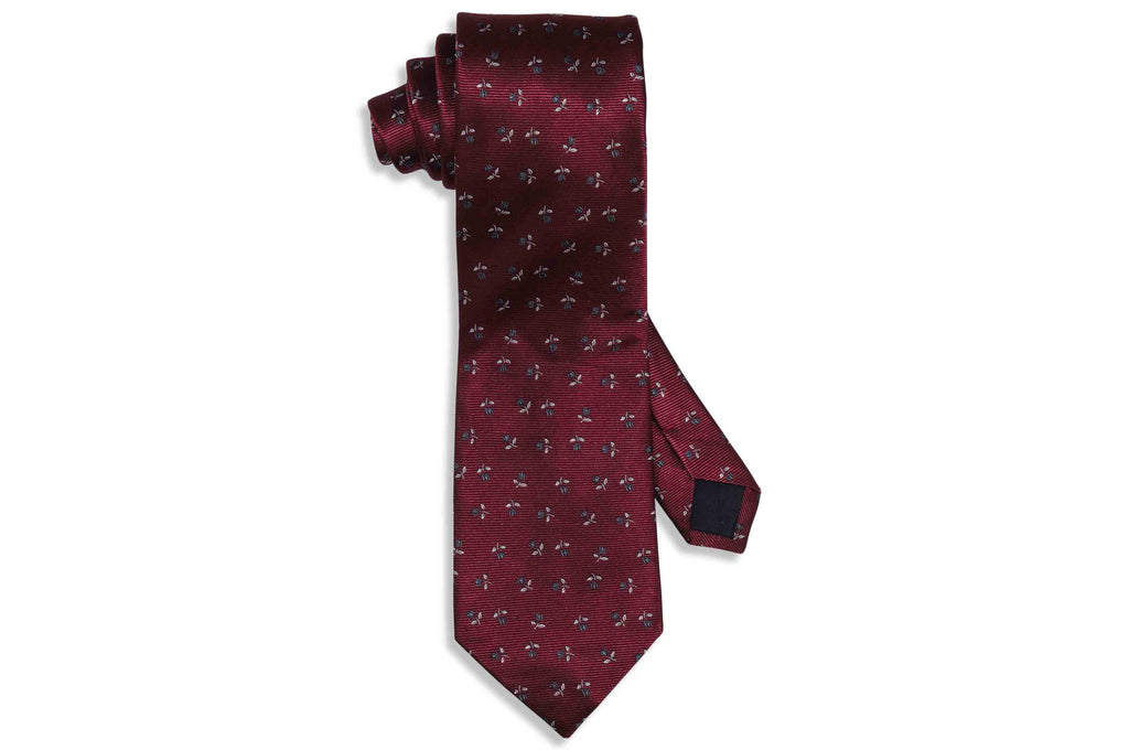 Maroon Tossed Flowers Silk Tie