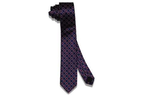 Medallion Purple Blue Silk Skinny Tie