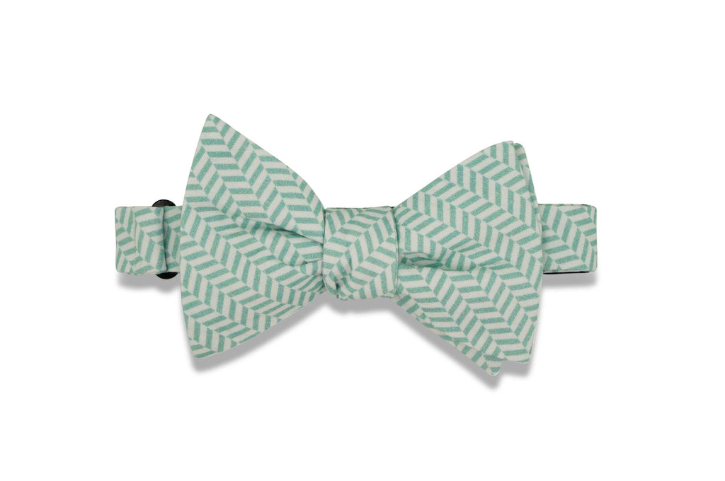 Mint White Herringbone Cotton Bow Tie (self-tie)