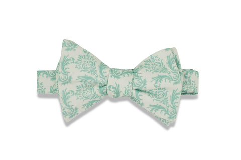 Mint White Patterned Cotton Bow Tie (self-tie)
