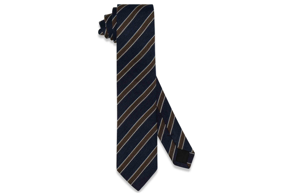 Navy Brown Stripes Wool Skinny Tie