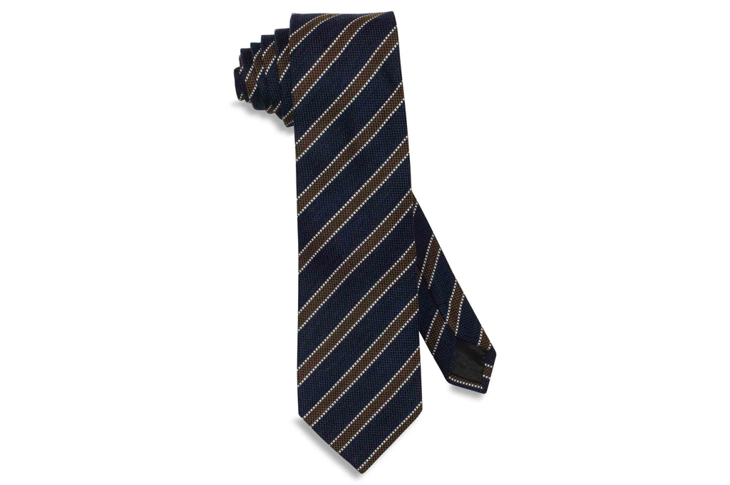 Navy Brown Stipes Wool Tie