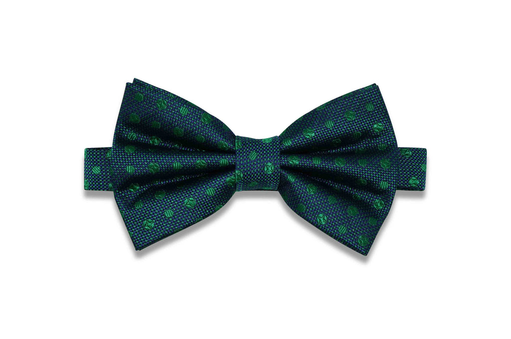 Navy Green Dots Silk Bow Tie (pre-tied)