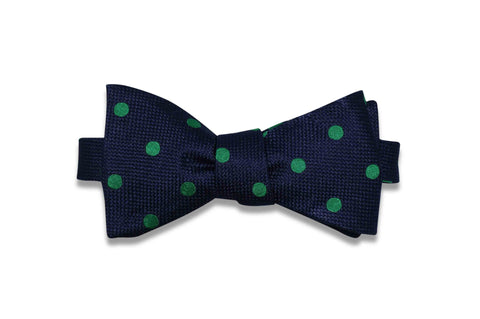 Navy Green Dots Silk Bow Tie (self-tie)