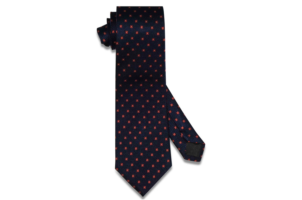 Navy Orange Flowers Silk Tie