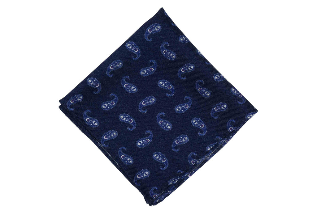 Navy Paisley Wool Pocket Square