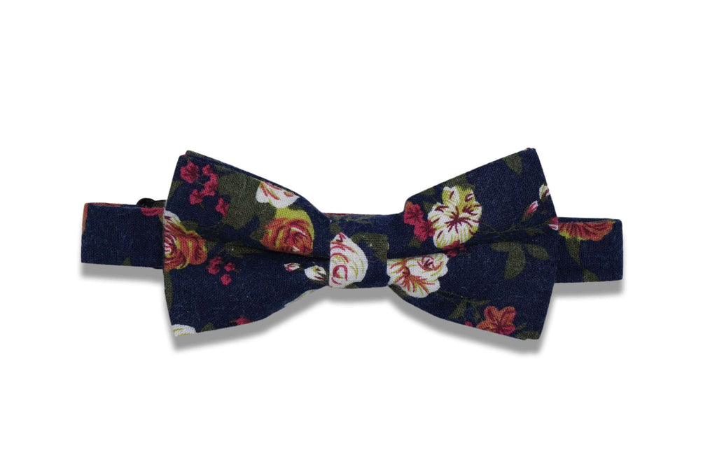Navy Roses Cotton Bow Tie (pre-tied)