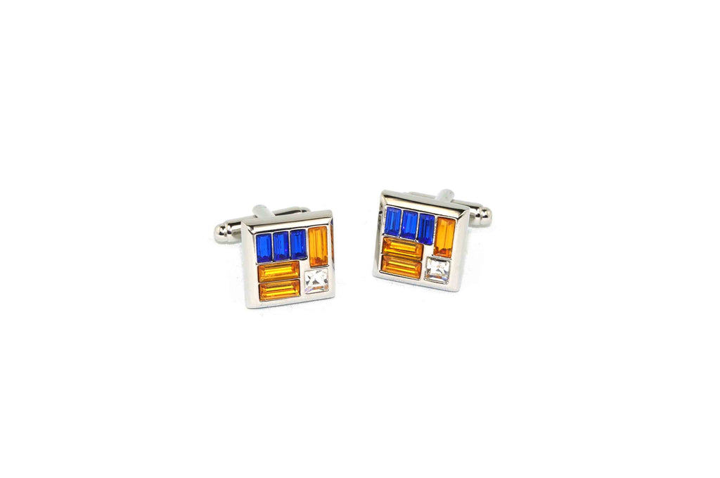 Orange Blue Stripe Crystal Cufflinks