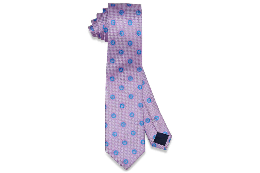 Pink Blue Flowers Silk Skinny Tie