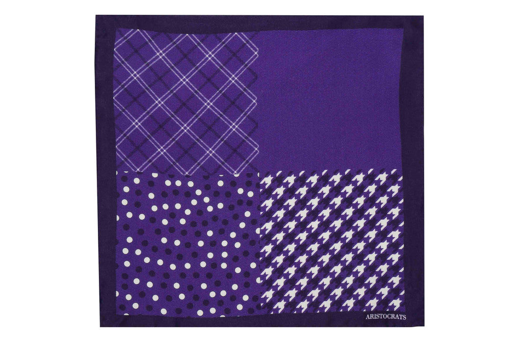 Purple White Patterns Silk Pocket Square